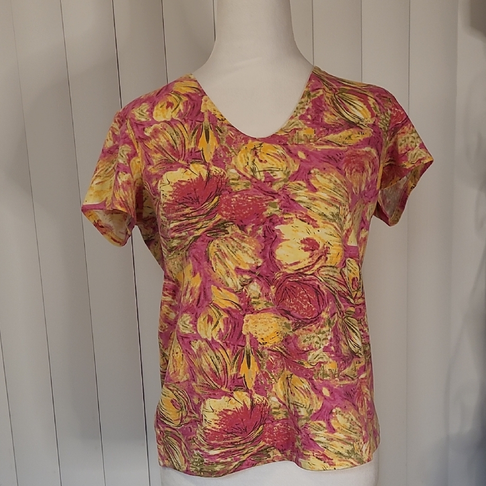 J Jill Floral V-Neck Women's Top